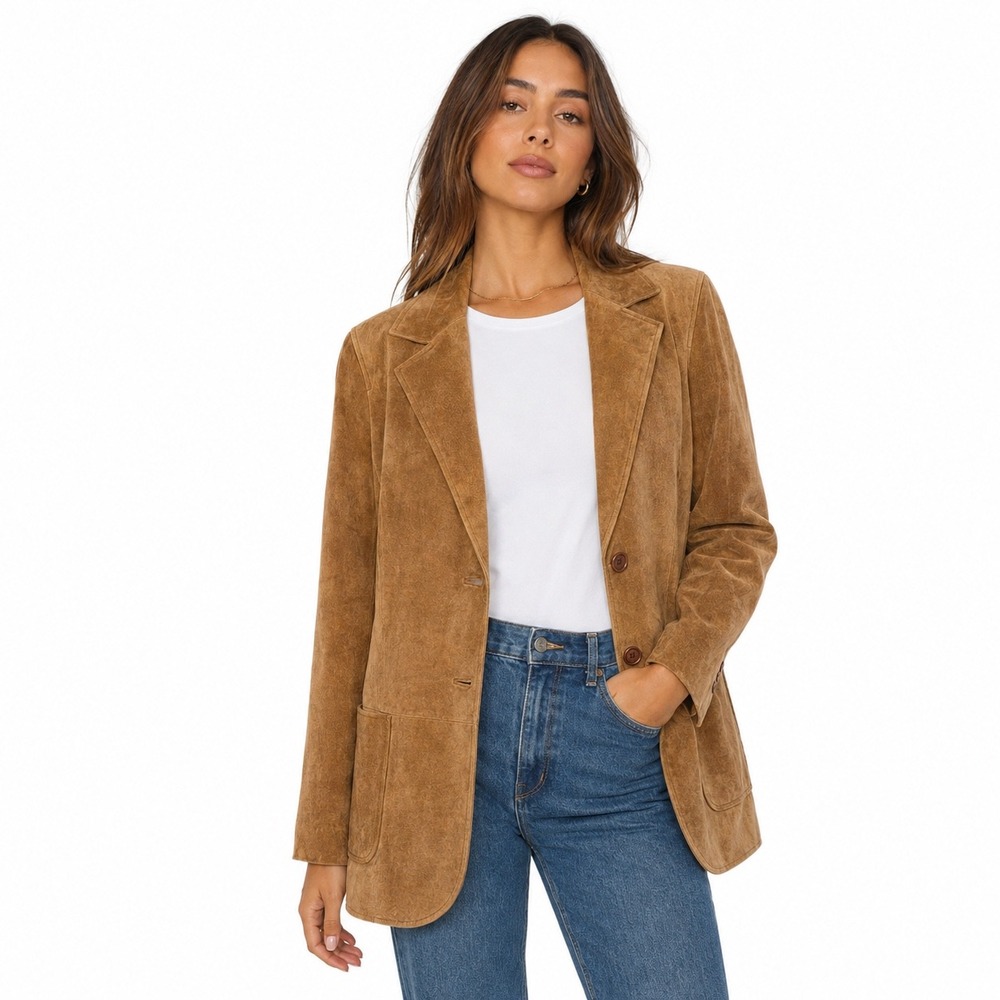 NWT Lord & Taylor Vintage Suede Leather Blazer Womens 10 Camel Academia 90s